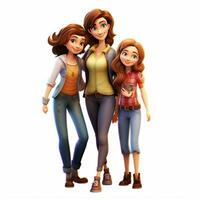 Family Woman Woman Girl 2d cartoon illustraton on white ba photo