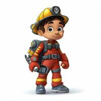 Firefighter 2d cartoon illustraton on white background hig photo