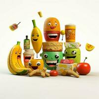 Food-related toys 2d cartoon illustraton on white backgrou photo