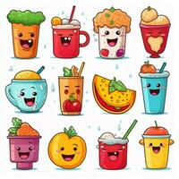 Food and Drinks Emojis 2d cartoon vector illustration on w photo