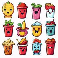 Food and Drinks Emojis 2d cartoon vector illustration on w photo