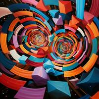geométrico formas bailando en un hipnótico sinfonía de color foto