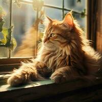 Graceful feline relaxing on a windowsill photo