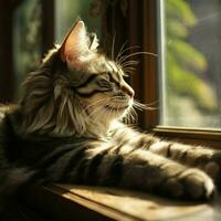 Graceful feline relaxing on a windowsill photo