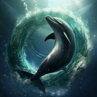 Graceful marine mammal with a long spiral horn photo