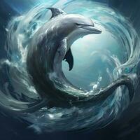 Graceful marine mammal with a long spiral horn photo