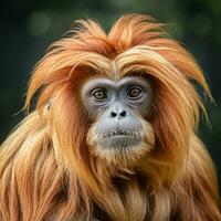 Hairy primate closely related to humans photo