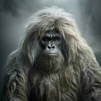 Hairy primate closely related to humans photo