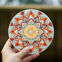 Imagine a sticker with an intricate mandala-like pattern photo