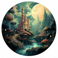 Imagine a sticker with a whimsical fantasy-inspired scene photo
