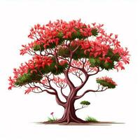 Indian coral tree flower 2d cartoon illustraton on white b photo