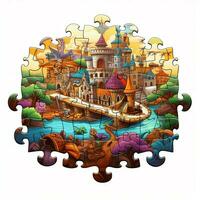 Jigsaw Puzzle 2d cartoon illustraton on white background h photo