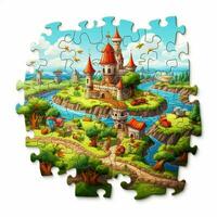 Jigsaw Puzzle 2d cartoon illustraton on white background h photo