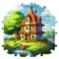 Jigsaw Puzzle 2d cartoon illustraton on white background h photo