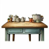 Kitchen Table 2d cartoon illustraton on white background h photo
