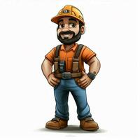 Man Construction Worker 2d cartoon illustraton on white ba photo