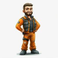 Man Construction Worker 2d cartoon illustraton on white ba photo