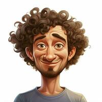 Man Curly Hair 2d cartoon illustraton on white background photo