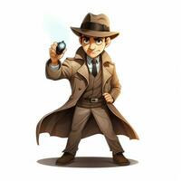 Man Detective 2d cartoon illustraton on white background photo