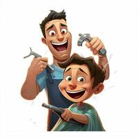 Man Getting Haircut 2d cartoon illustraton on white background photo