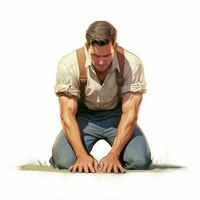 Man Kneeling 2d cartoon illustraton on white background photo