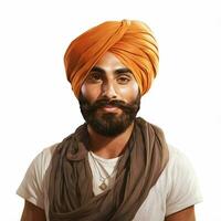 Man Wearing Turban 2d cartoon illustraton on white background photo