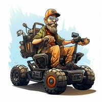 Man in Motorized Wheelchair 2d cartoon illustraton on whit photo