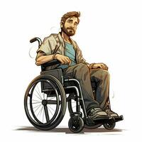Man in Manual Wheelchair 2d cartoon illustraton on white b photo