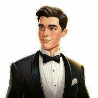 Man in Tuxedo 2d cartoon illustraton on white background photo