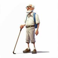 Man with White Cane 2d cartoon illustraton on white background photo