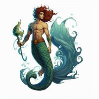 Merman 2d cartoon illustraton on white background high qua photo