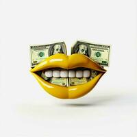 Money-Mouth Face emoji on white background high quality 4k photo