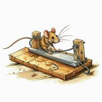ratón trampa 2d dibujos animados ilustracion en blanco antecedentes alto foto