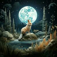 Nocturnal animals exploring the world under the moonlight photo