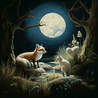 Nocturnal animals exploring the world under the moonlight photo