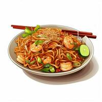 Pad Thai 2d vector illustration cartoon in white backgroun photo