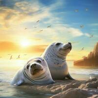 Peaceful animals basking in the suns gentle rays photo