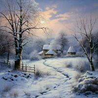 Peaceful hush of a snow-covered landscape photo