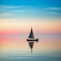 Peaceful silhouette of a lone sailboat on a calm ocean photo