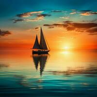 Peaceful silhouette of a lone sailboat on a calm ocean photo