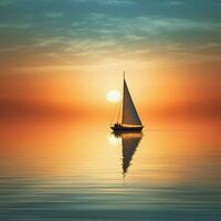 pacífico silueta de un solitario velero en un calma Oceano foto