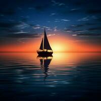 Peaceful silhouette of a lone sailboat on a calm ocean photo
