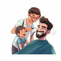 Person Getting Haircut 2d cartoon illustraton on white bac photo