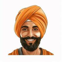 Person Wearing Turban 2d cartoon illustraton on white back photo