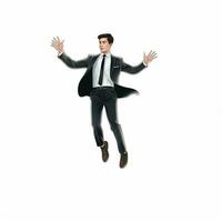 Person in Suit Levitating 2d cartoon illustraton on white photo