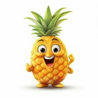 Pineapple 2d cartoon illustraton on white background high photo