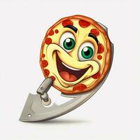 Pizza cortador 2d dibujos animados ilustracion en blanco antecedentes Hola foto