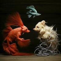 Playful pets chasing their own tails photo