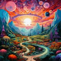 Psychedelic landscapes inviting exploration and introspect photo