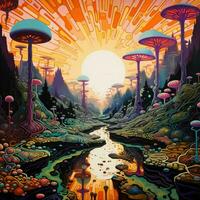 Psychedelic landscapes inviting exploration and introspect photo